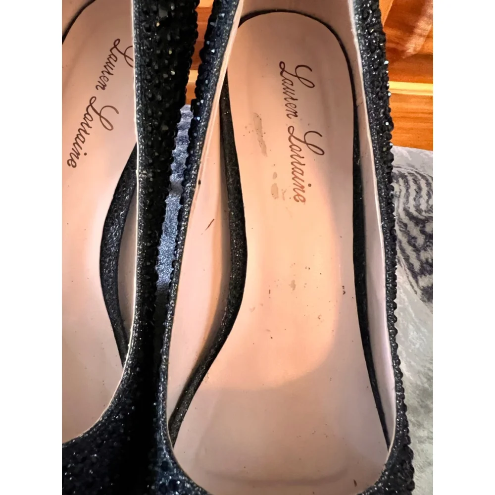 Women's Lauren Lorraine Embellished Peep Toe Heels Black Size 8 - Picture 6 of 11